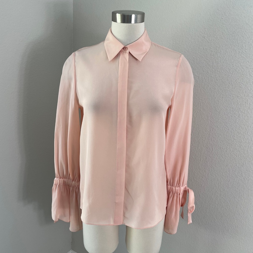 Alice + Olivia Classics Womens Small Pink Button Up Blouse Long Sleeve Shirt Top